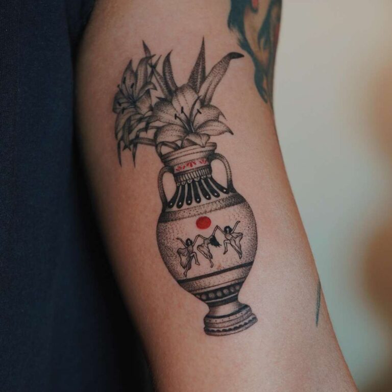 Vase with flowers - Fine Line Tattoo Bali | Fig Tree Tattoo Studio